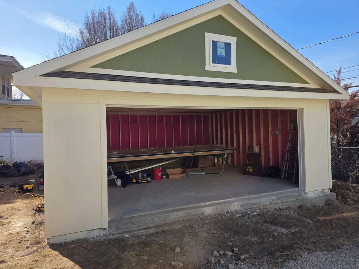 New garage construction with no door installed yet